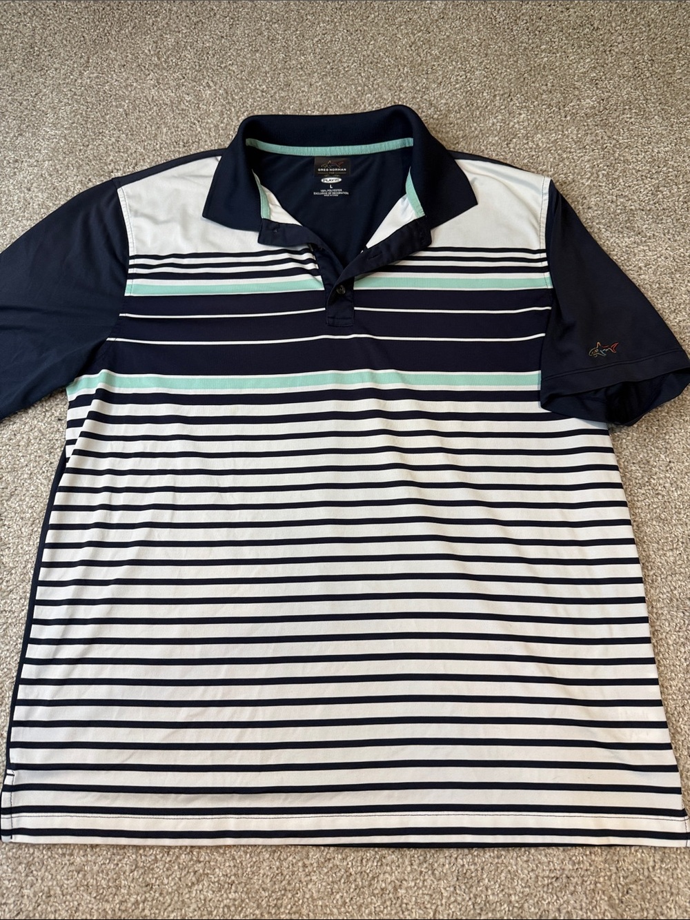 Greg Norman Collection Striped Polo - Navy, White & Mint